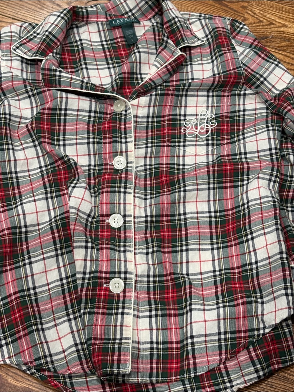 Ralph Lauren Red, Green & White Plaid Button-Front Pajama Top